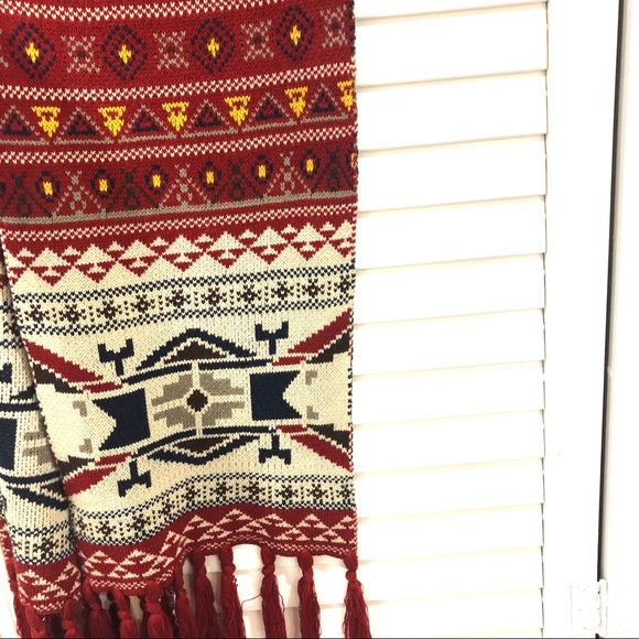 Boho Aztec Red Knit Scarf - Picture 3 of 8